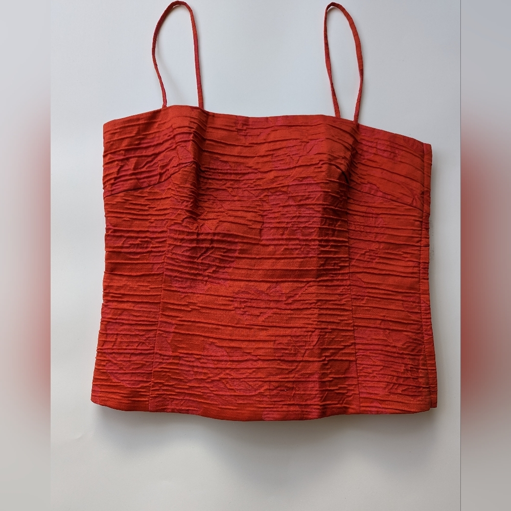 Akris Corset Textured Orange and Pink Roses, Size 6